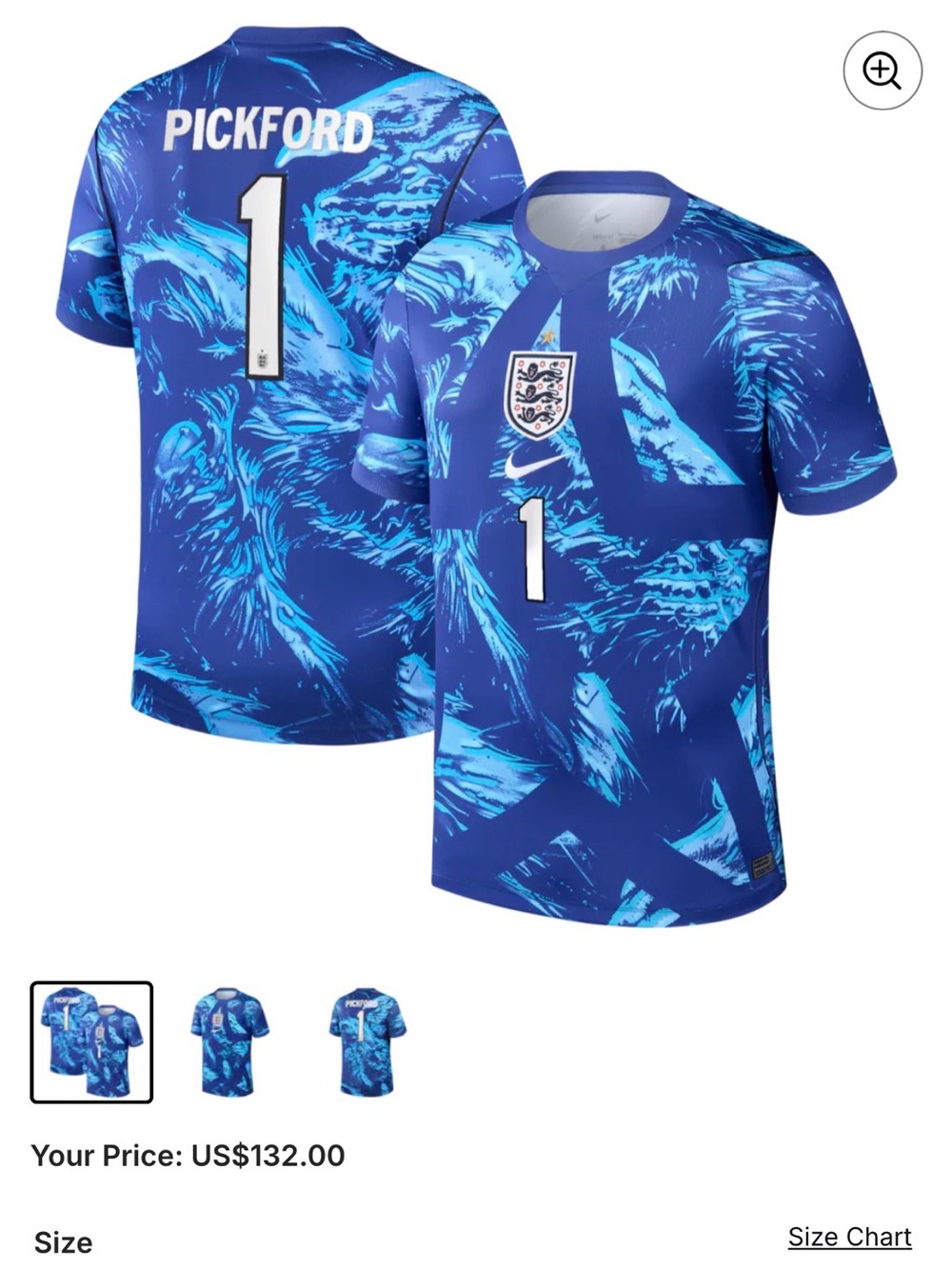 Nike Jordan Pickford #1 England Goalkeeper Jersey 2026 World Cup